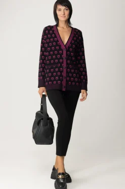 Pinko Cardigan con Loghi e Dettagli a ContrastoNERO/FUXIA
