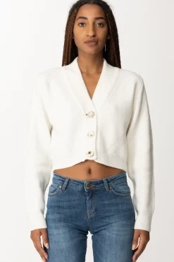 Pinko Cardigan Corto con Bottoni GioielloBIANCO LATTE