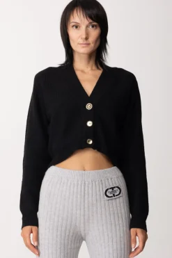 Pinko Cardigan Corto con Bottoni GioielloNERO LIMOUSINE