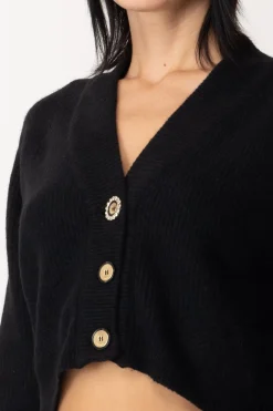 Pinko Cardigan Corto con Bottoni GioielloNERO LIMOUSINE
