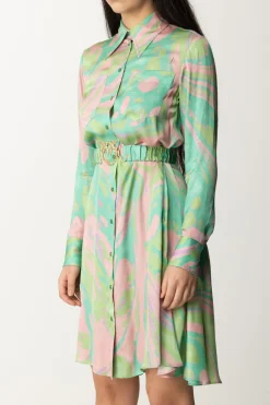 Pinko Chemisier Stampa Splash con CinturaMULT.VERDE/ROSA