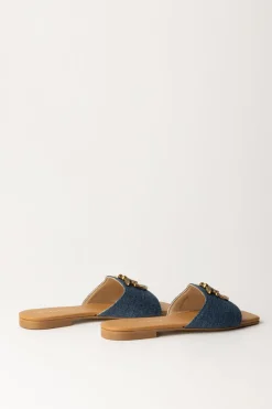 Pinko Ciabattine Flat In Jeans con LogoDENIM BLU