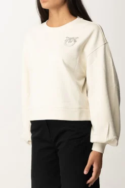 Pinko Felpa Boxy con Ricamo Love BirdsBIANCO LATTE