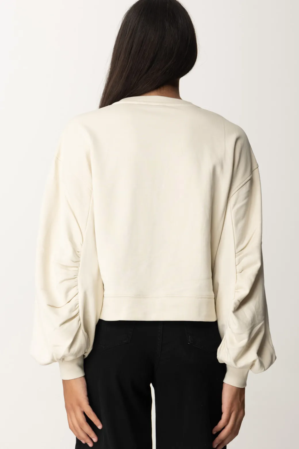 Pinko Felpa Boxy con Ricamo Love BirdsBIANCO LATTE