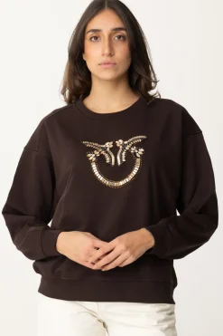Pinko Felpa Girocollo con Ricamo Gioiello Love BirdsTESTA MORO