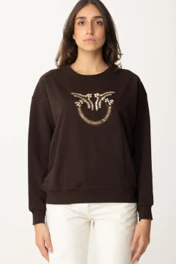 Pinko Felpa Girocollo con Ricamo Gioiello Love BirdsTESTA MORO