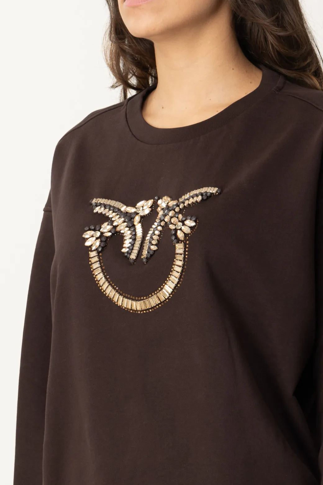 Pinko Felpa Girocollo con Ricamo Gioiello Love BirdsTESTA MORO