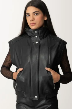 Pinko Giacca Biker In Pelle SmanicataNERO LIMOUSINE