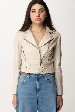 Pinko Giacca Corta Biker con AlamariBEIGE-FARINA AVENA