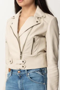 Pinko Giacca Corta Biker con AlamariBEIGE-FARINA AVENA