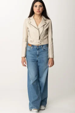 Pinko Giacca Corta Biker con AlamariBEIGE-FARINA AVENA