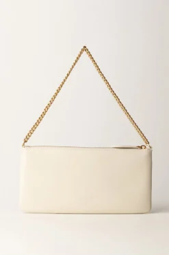 Pinko Horizontal Flat BagBIANCO SETA-ANTIQUE GOLD