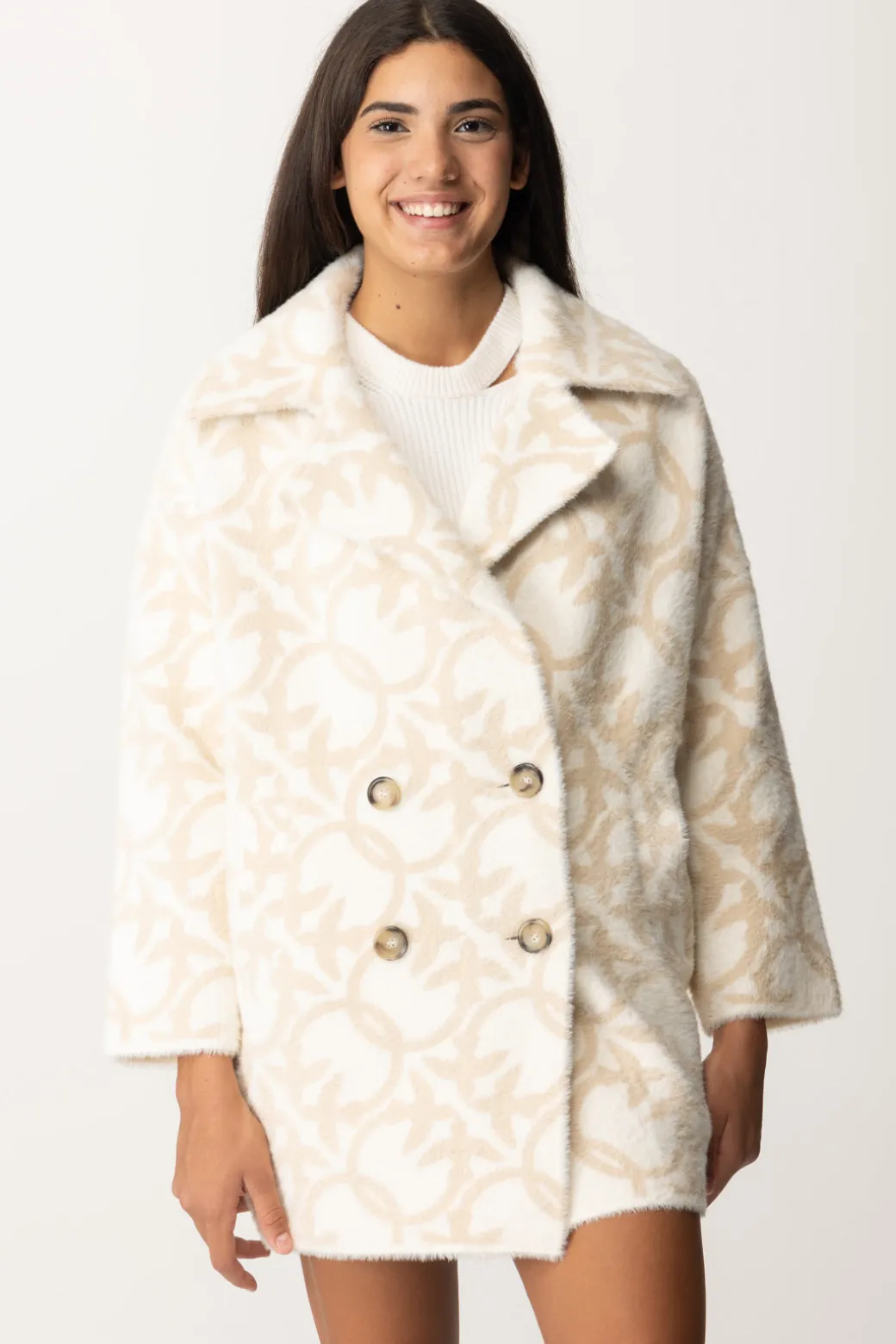 Pinko Kaban Doppio Petto con Stampa Love BirdsPANNA/BEIGE