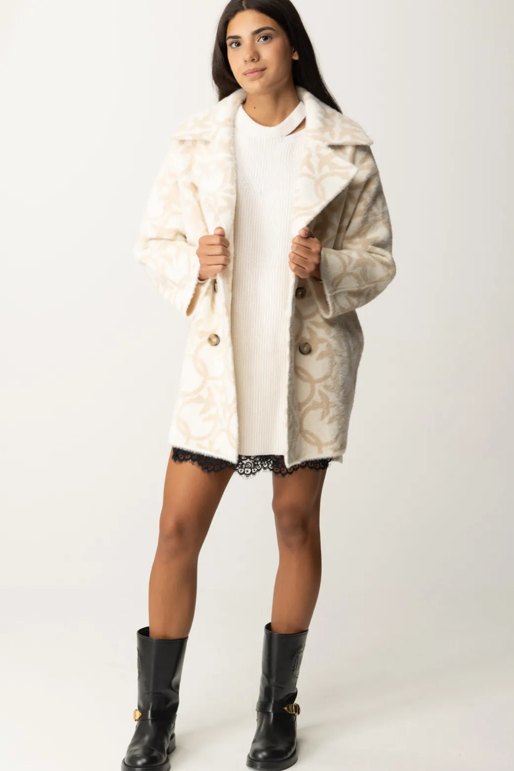 Pinko Kaban Doppio Petto con Stampa Love BirdsPANNA/BEIGE