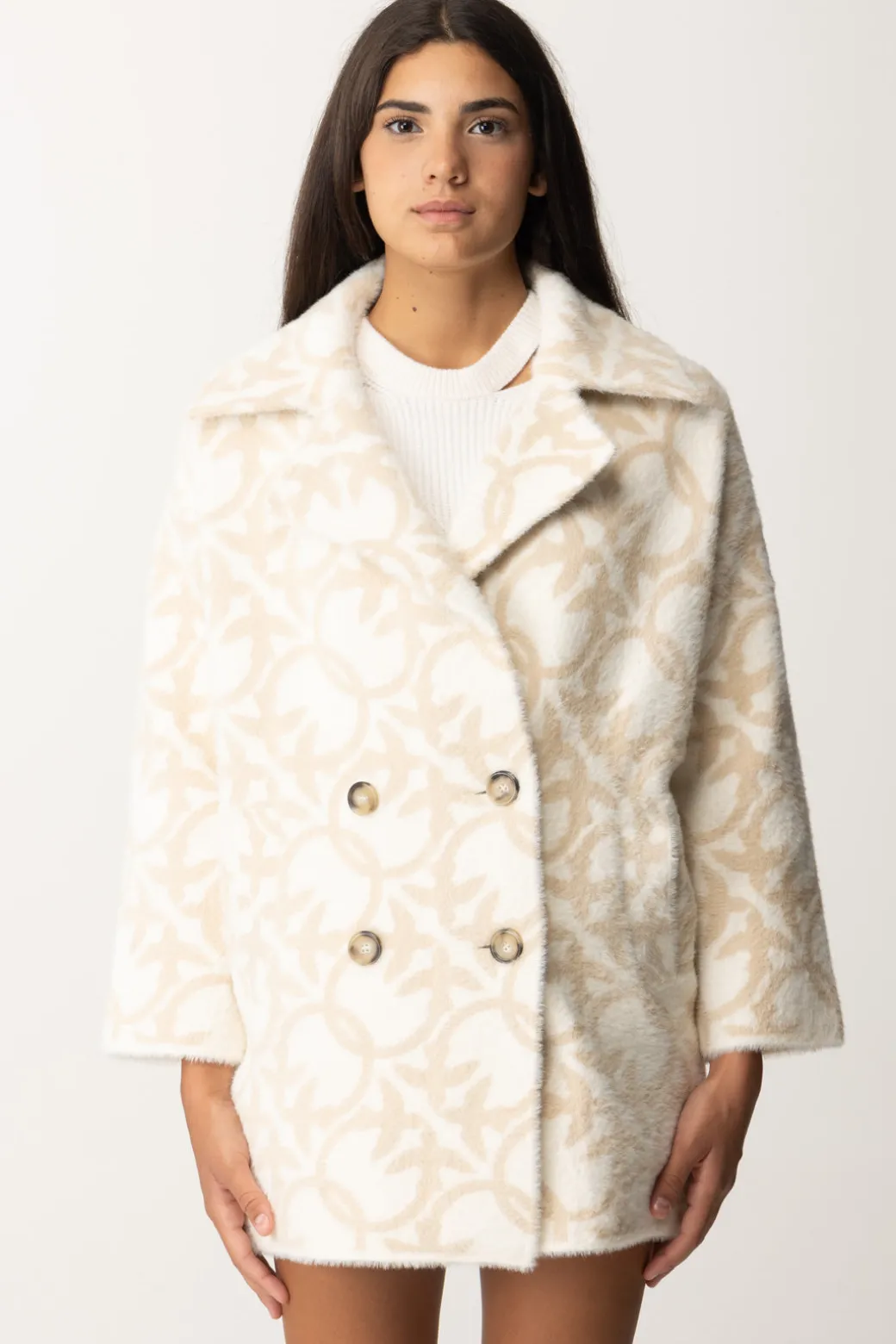 Pinko Kaban Doppio Petto con Stampa Love BirdsPANNA/BEIGE