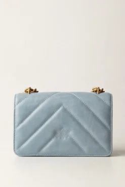 Pinko Mini Love Bag In Pelle Effetto UsedLIGHT BLUE-ANTIQUE GOLD