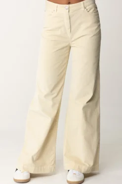 Pinko Pantaloni Wide Leg In VellutoBIANCO LATTE