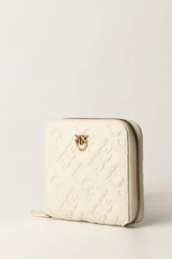 Pinko Portafoglio Quadrato Zip-aroun con Pattern LogoBIANCO SETA-ANTIQUE GOLD