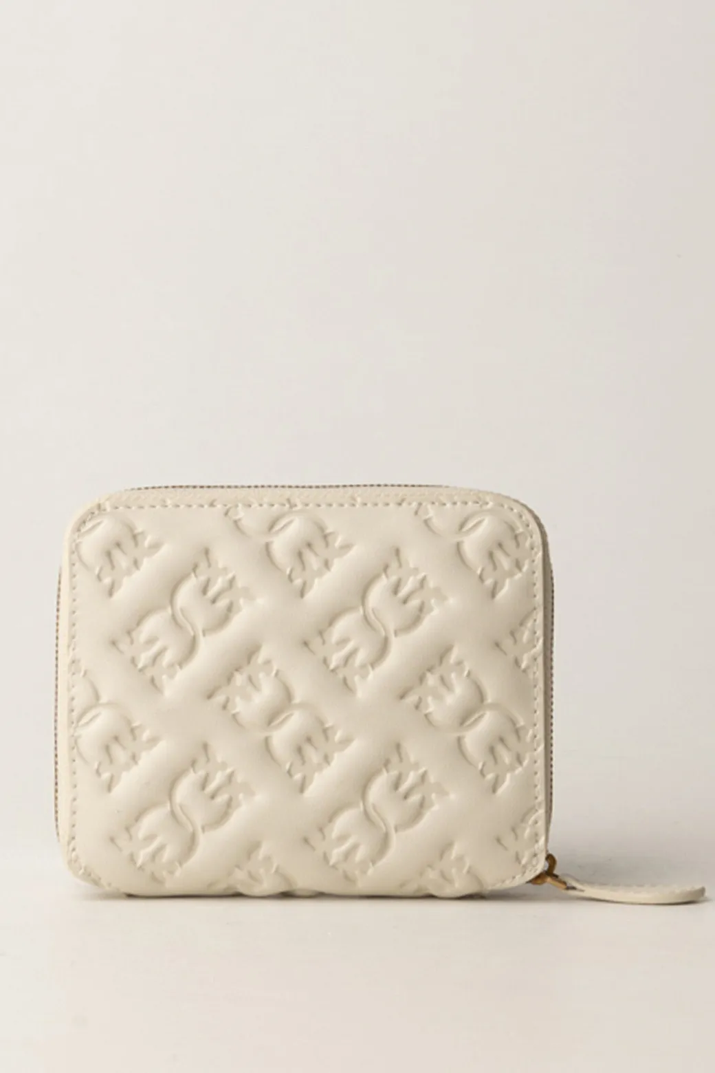 Pinko Portafoglio Quadrato Zip-aroun con Pattern LogoBIANCO SETA-ANTIQUE GOLD