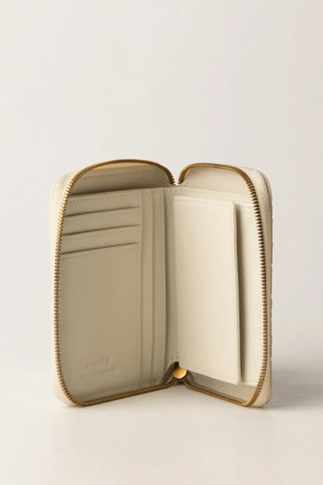 Pinko Portafoglio Quadrato Zip-aroun con Pattern LogoBIANCO SETA-ANTIQUE GOLD