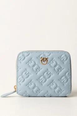 Pinko Portafoglio Quadrato Zip-aroun con Pattern LogoLIGHT BLUE-ANTIQUE GOLD