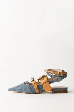 Pinko Slingback Basse In Jeans con StrassBLU/BEIGE