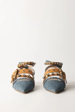 Pinko Slingback Basse In Jeans con StrassBLU/BEIGE