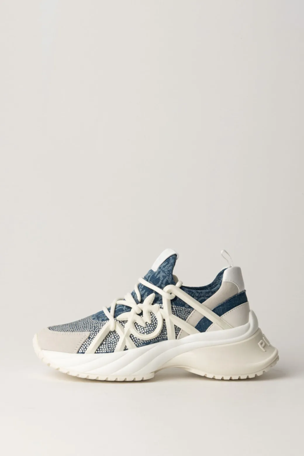 Pinko Sneakers con Logo e StrassBIANCO/DENIM