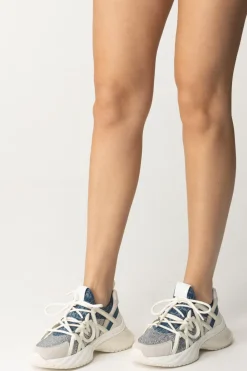 Pinko Sneakers con Logo e StrassBIANCO/DENIM