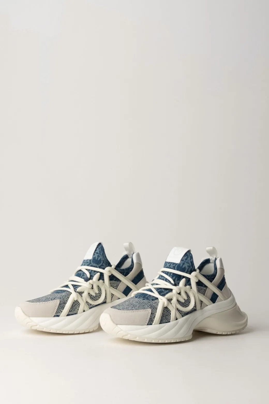 Pinko Sneakers con Logo e StrassBIANCO/DENIM