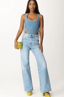 Pinko Top Bustier In Jeans con Logo StrassLAVAGGIO CHIARO VINTAGE