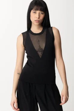 Pinko Top con Inserti In TulleNERO LIMOUSINE