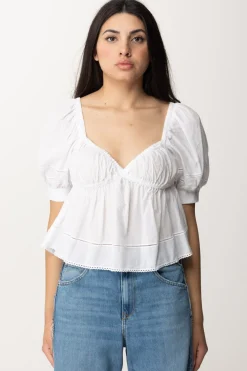 Pinko Top In Mussola con Ricamo a JourBIANCO BRILL.