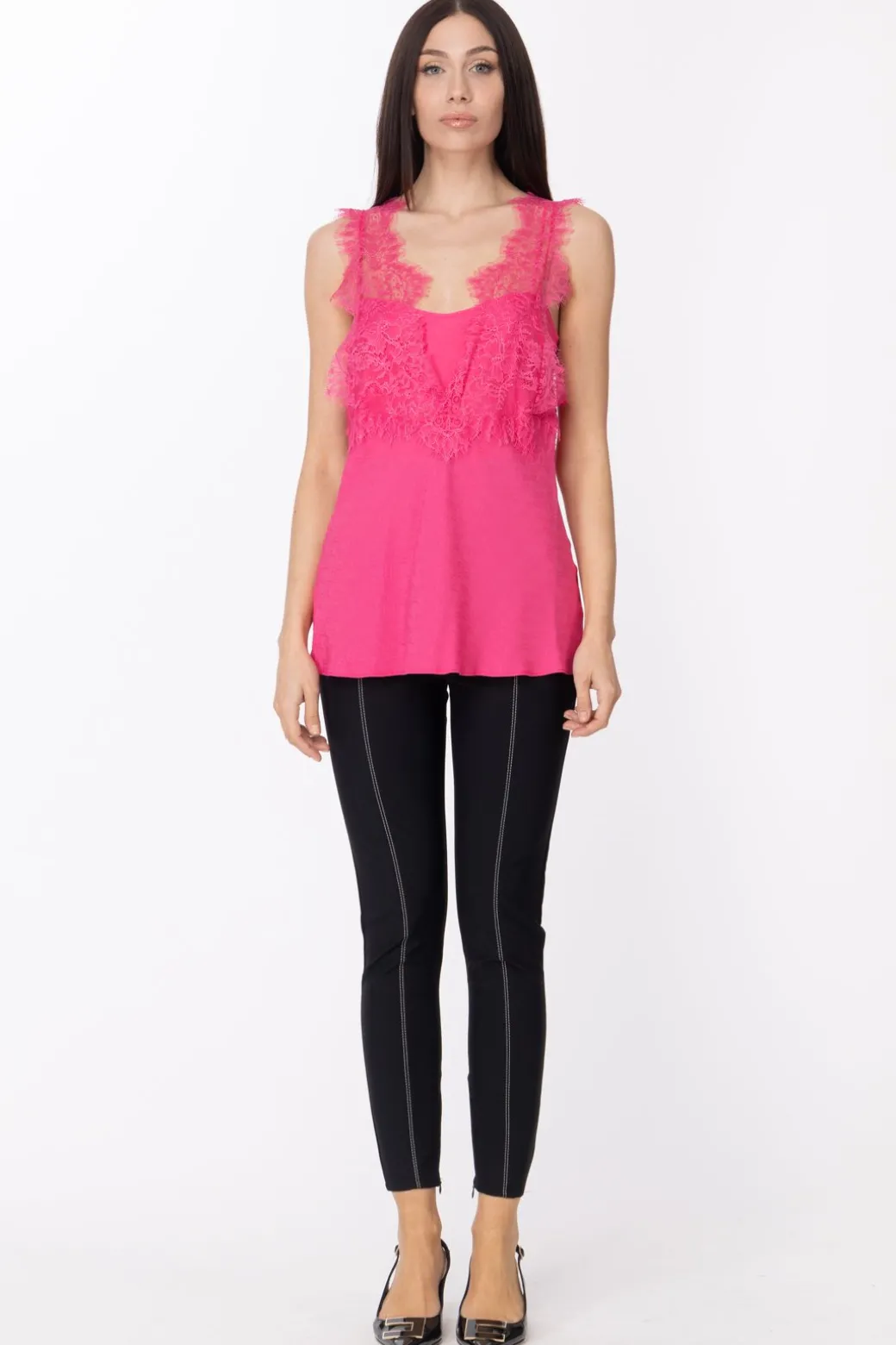 Pinko Top Jaquard con Inserti In PizzoMAGENTA