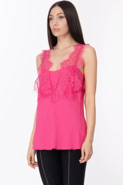 Pinko Top Jaquard con Inserti In PizzoMAGENTA