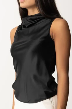 Pinko Top Satinato con DrappeggiNERO LIMOUSINE