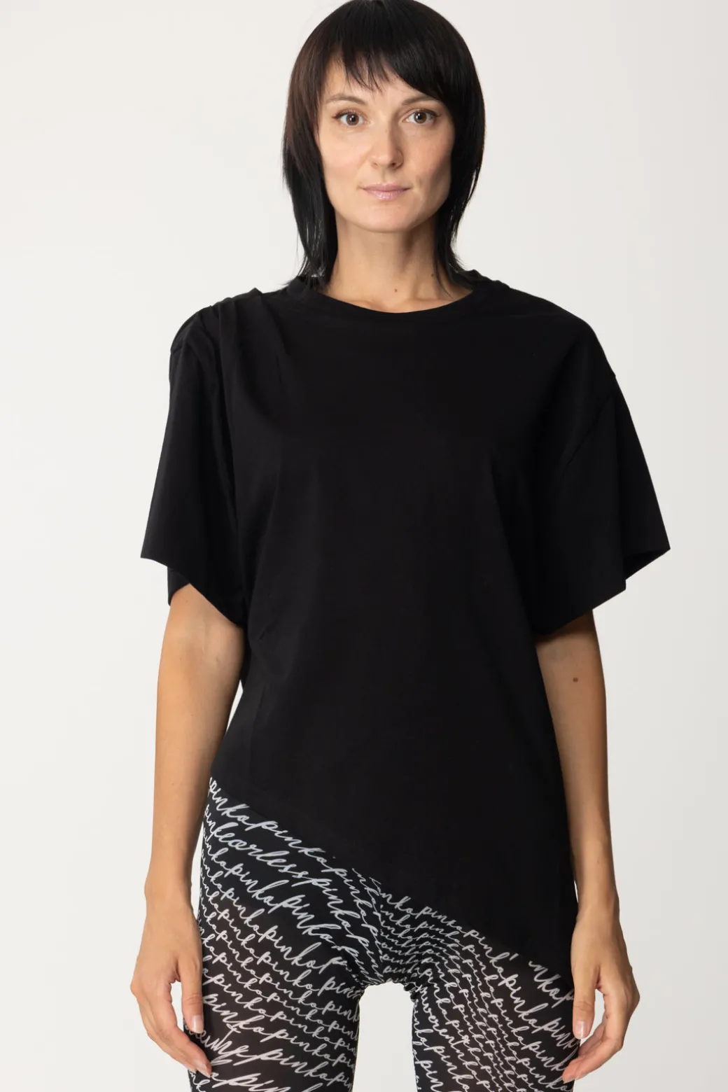 Pinko T-shirt Asimmetrica con ArricciatureNERO LIMOUSINE