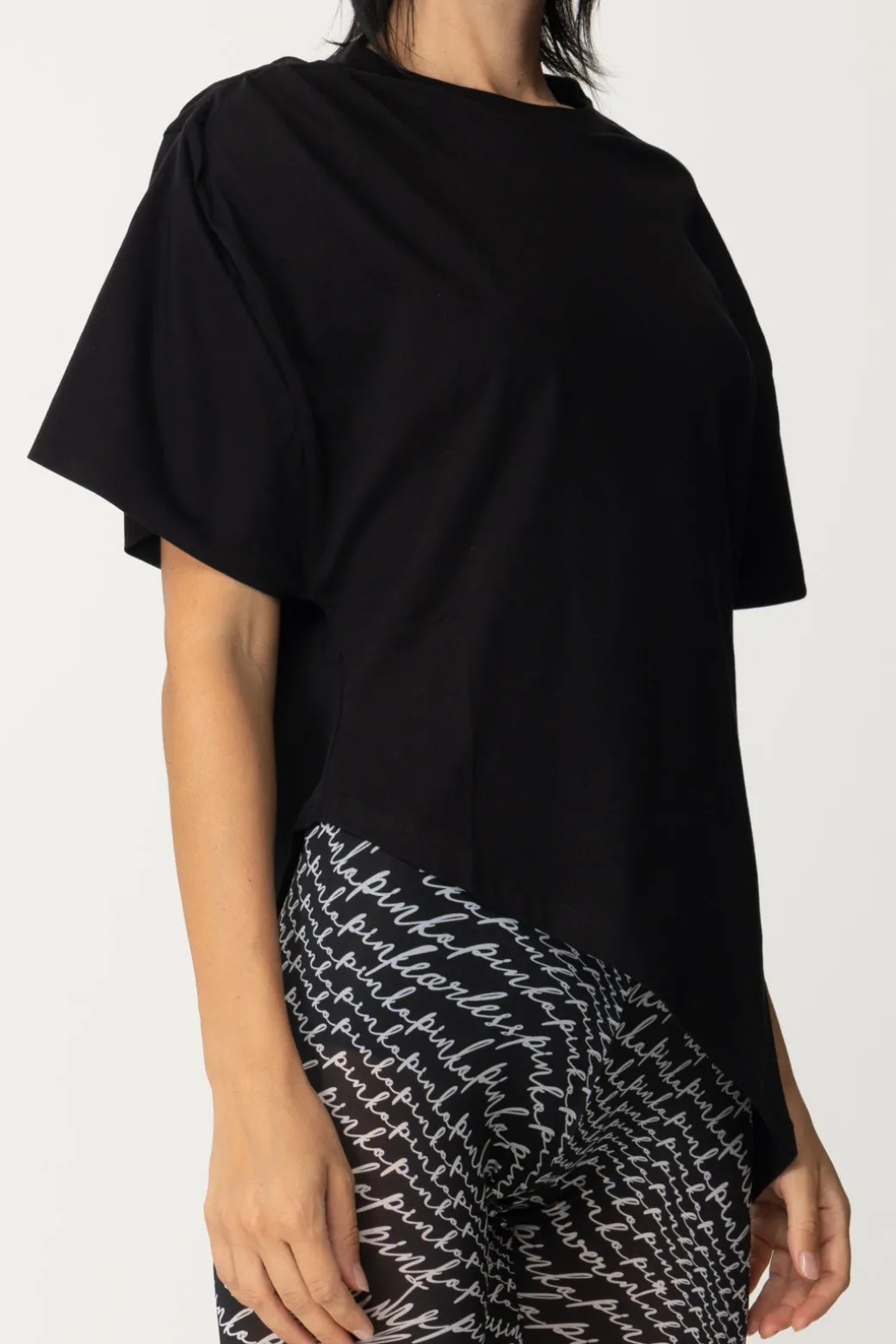Pinko T-shirt Asimmetrica con ArricciatureNERO LIMOUSINE