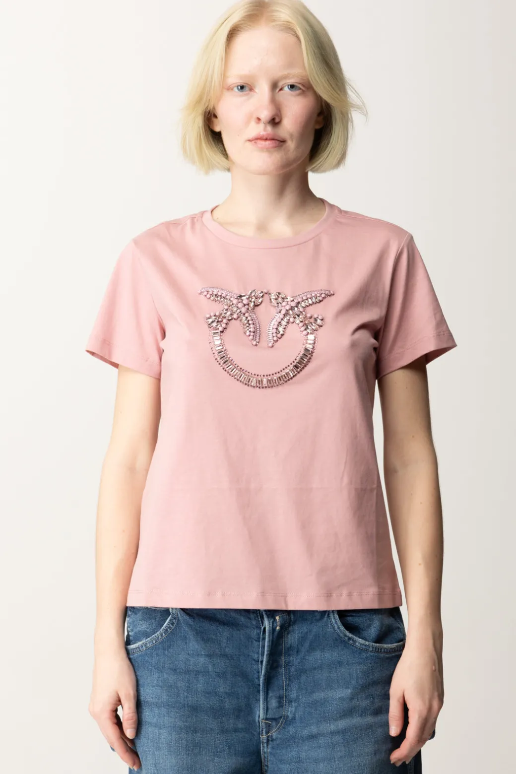 Pinko T-shirt con Ricamo Logo Love BirdsROSA ZEFIRO