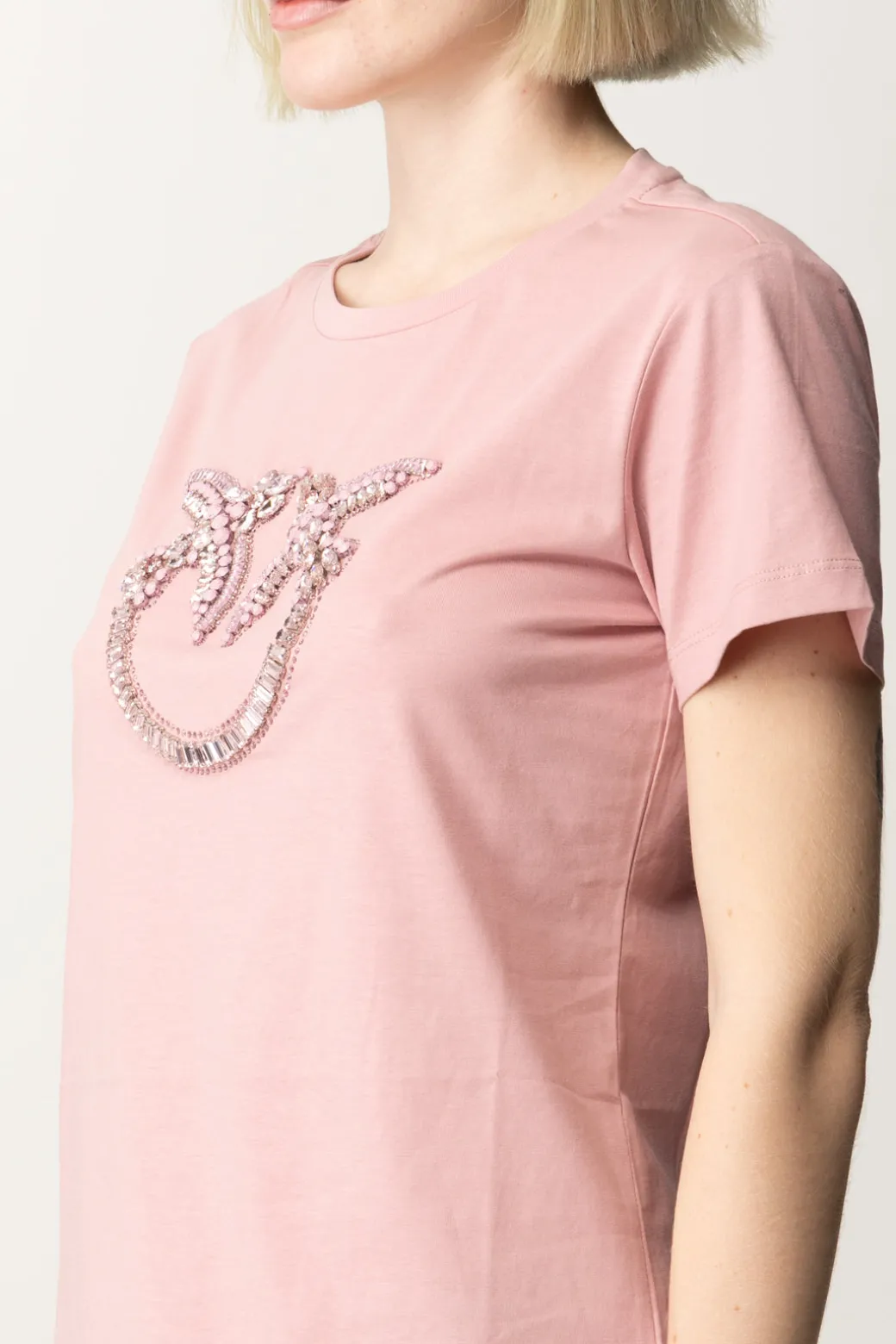 Pinko T-shirt con Ricamo Logo Love BirdsROSA ZEFIRO