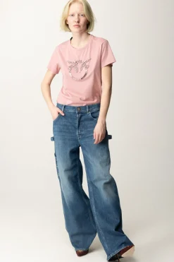 Pinko T-shirt con Ricamo Logo Love BirdsROSA ZEFIRO