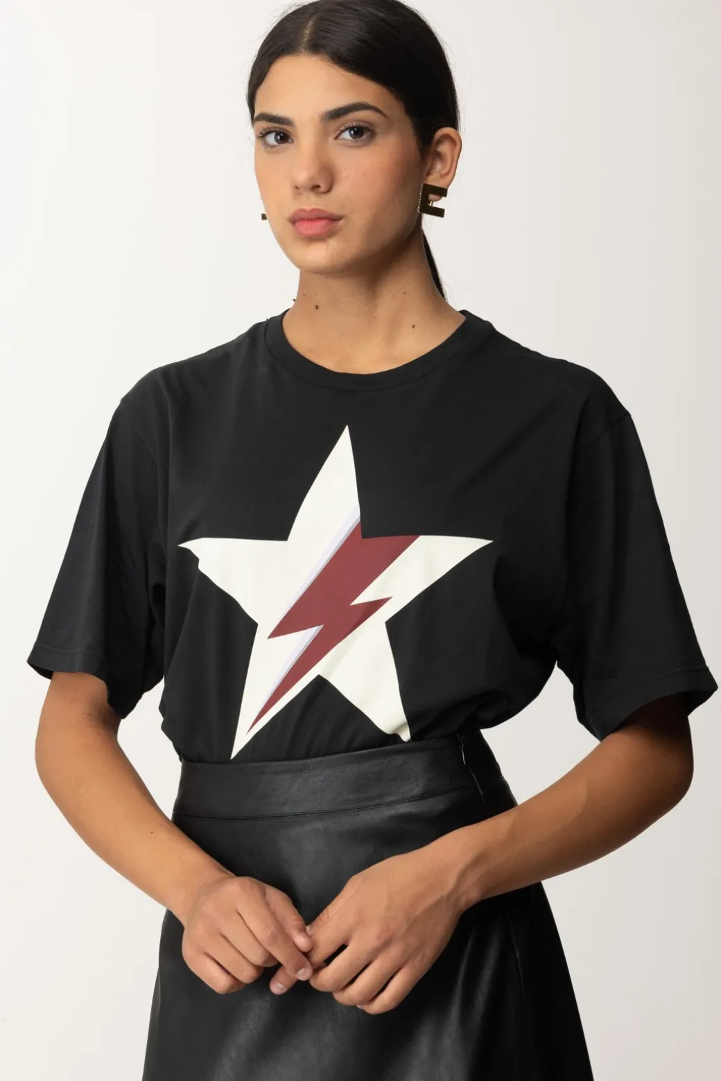 Pinko T-shirt con Stampa Stella e LogoNERO/BIANCO/ROSA