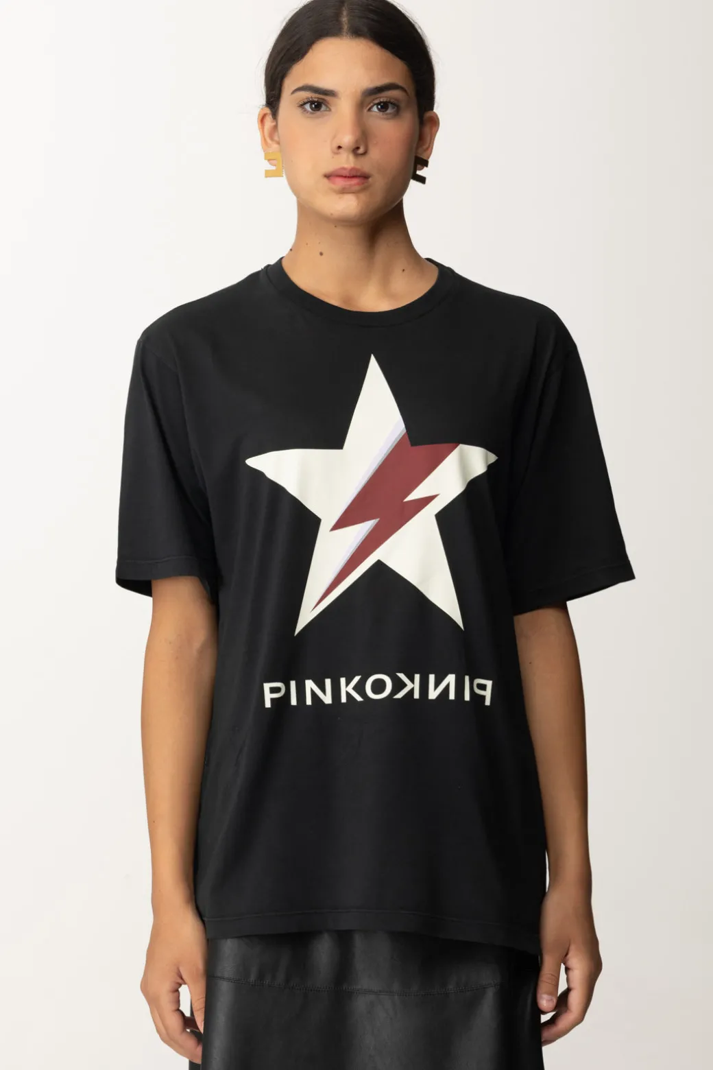Pinko T-shirt con Stampa Stella e LogoNERO/BIANCO/ROSA