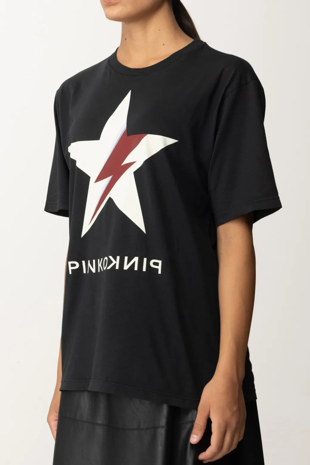 Pinko T-shirt con Stampa Stella e LogoNERO/BIANCO/ROSA