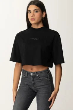 Pinko T-shirt Crop Over con Ricamo LogoNERO LIMOUSINE