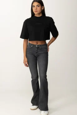Pinko T-shirt Crop Over con Ricamo LogoNERO LIMOUSINE
