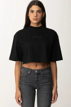 Pinko T-shirt Crop Over con Ricamo LogoNERO LIMOUSINE