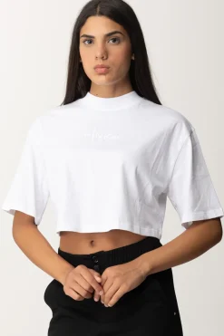 Pinko T-shirt Crop Over con Ricamo LogoBIANCO BRILL.