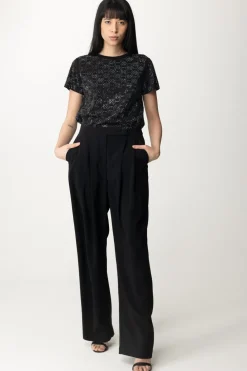 Pinko T-shirt In Cotone con Pattern In StrassNERO LIMOUSINE