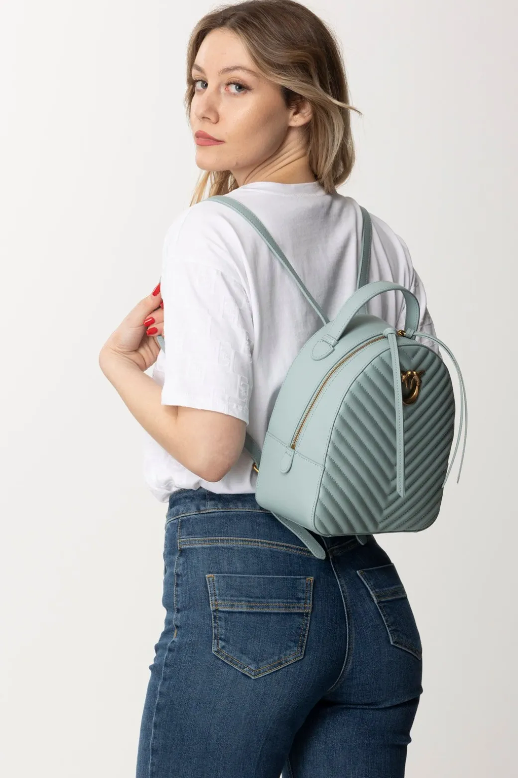 Pinko Zaino Love Click Trapuntato ChevronBRUMA GRIGIO-ANTIQUE GOLD